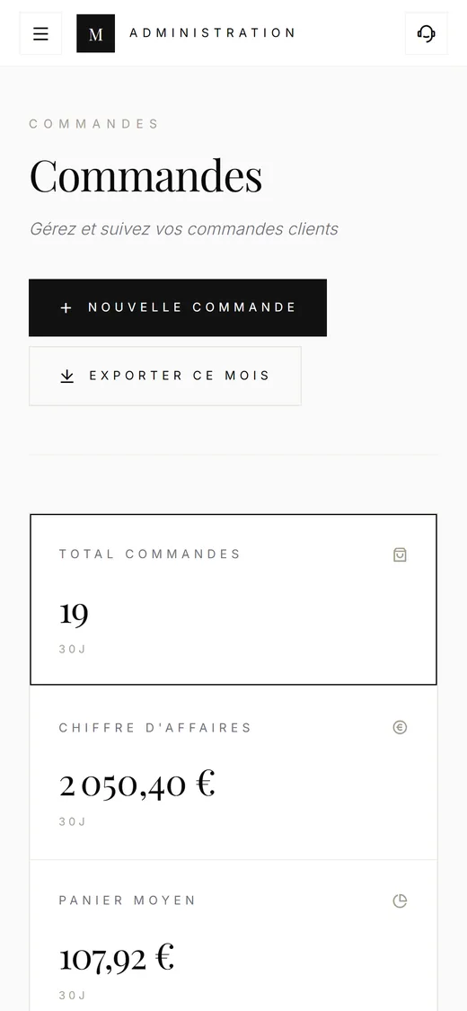 Les commandes dans l'administration, sur téléphone