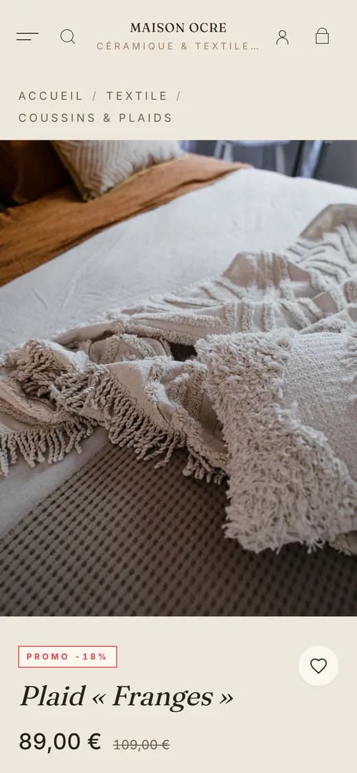 Le plaid « Franges » dans la boutique, sur téléphone